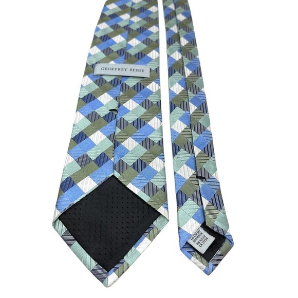 Geoffrey Beene Necktie Silk Classic Handmade‎ Square Blue Green Men 58 x 3.5 - Picture 5 of 6
